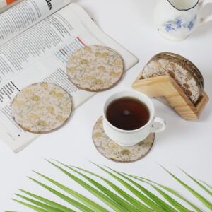 Golden Bloom Coaster with Stand (Set of 6)