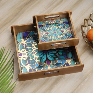 Mystic Mandala Wooden Tray Set – Set of 2