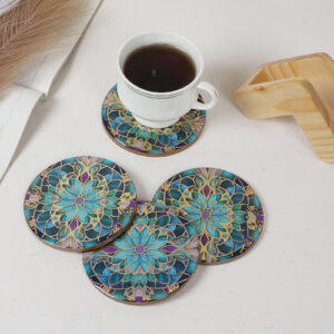 Boho Charm Mandala Print Coaster with Stand (Set of 4)