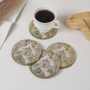 Mughal Garden Majesty Coaster Set with Stand (Set of 4)