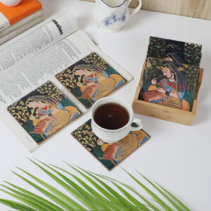Royal Rajasthani Lady with Deer Coaster with Stand  (Set of 6)