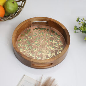 Golden Tree of Life Decorative Tray –Wooden Kitchen Organizer - Large (1 Piece)