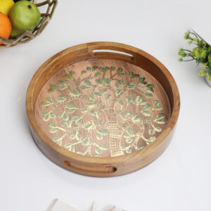 Golden Tree of Life Decorative Tray –Wooden Kitchen Organizer - Small (1 Piece)