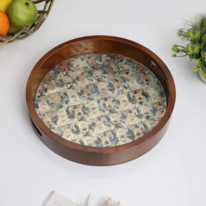 Birdcage Garden Round Wooden Tray – Vintage Floral Pattern- Large (1 Piece)