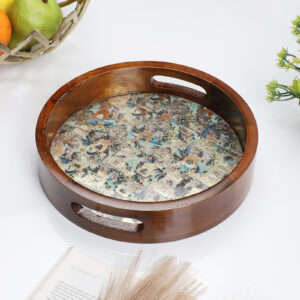 Birdcage Garden Round Wooden Tray – Vintage Floral Pattern- Small (1 Piece)