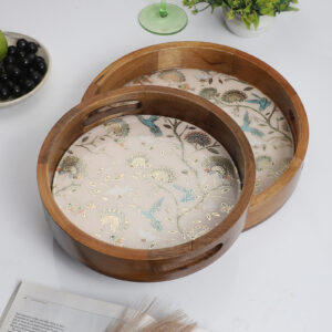 Elegant Wooden Tray Set – Bird & Blossom Design (Set of 2)