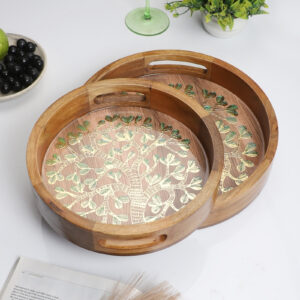 Tree of Life Wooden Tray Set – Handcrafted Nature Design (Set of 2)