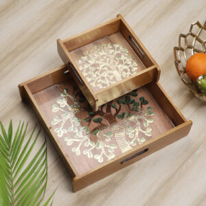 Tree of Life Wooden Tray Set – Set of 2