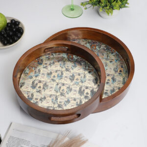 Vintage Birdcage Wooden Tray Set – Ornate Charm (Set of 2)