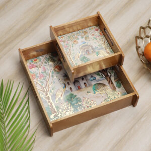 Royal Heritage Tray Set – Taj & Peacocks (Set of 2)