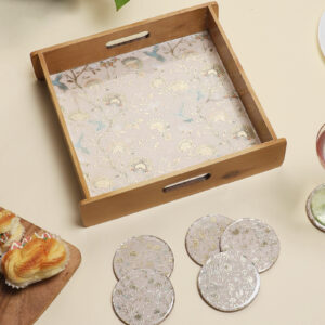Vintage Charm Wooden Tray & Coaster Set